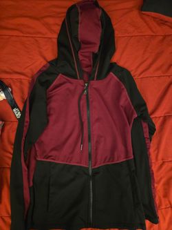 Black and Burgundy Zip-Up Hoodie