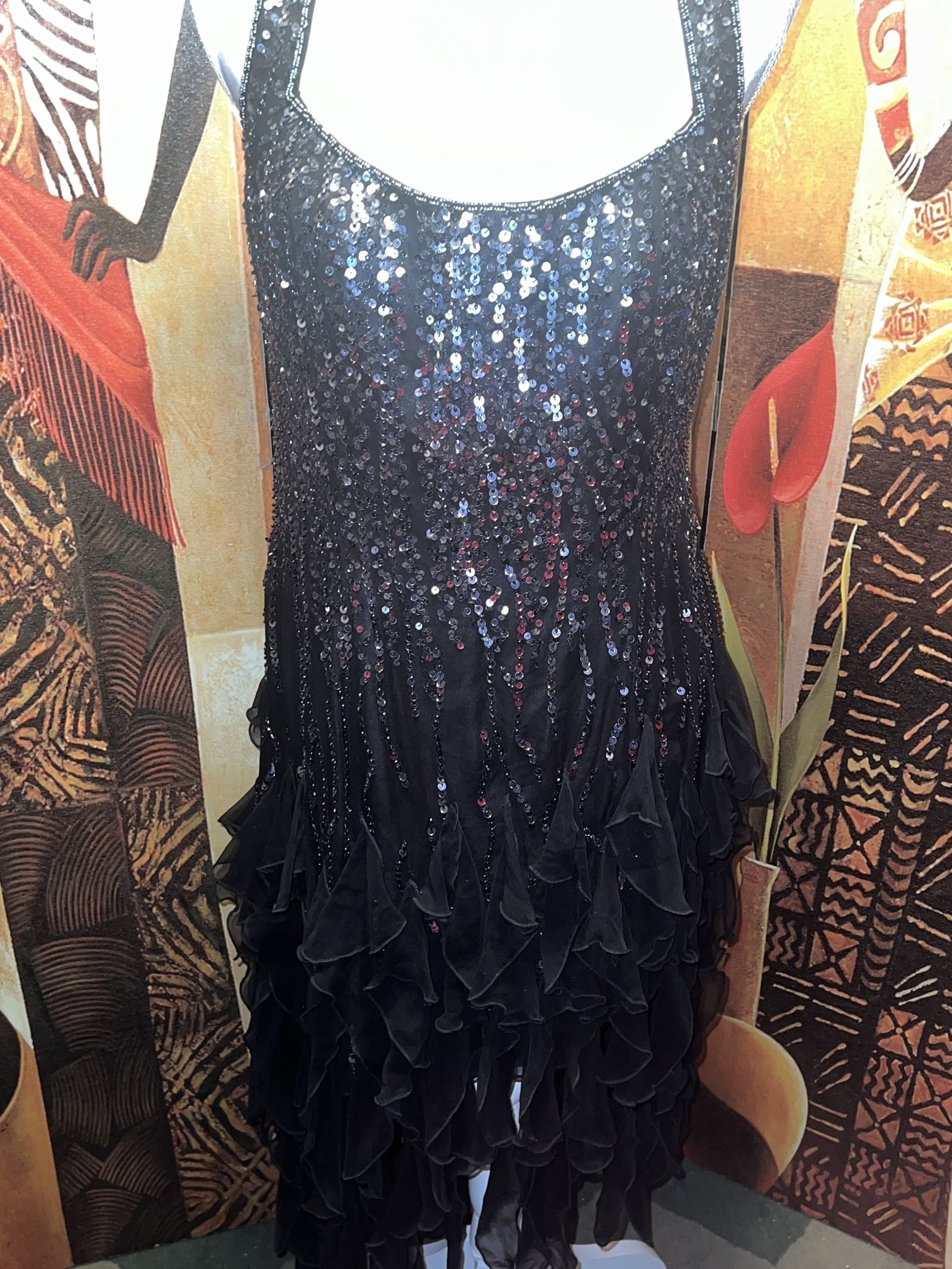 Hand Beaded Black Sequin Halter dress