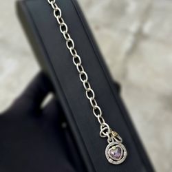 Jewelry Judith Ripka 18k yellow gold .925 sterling silver PINk CZ stone & Natural Diamond Heart Charm 4.05CTW Bracelet 7.50” 8.30mm 19.80g