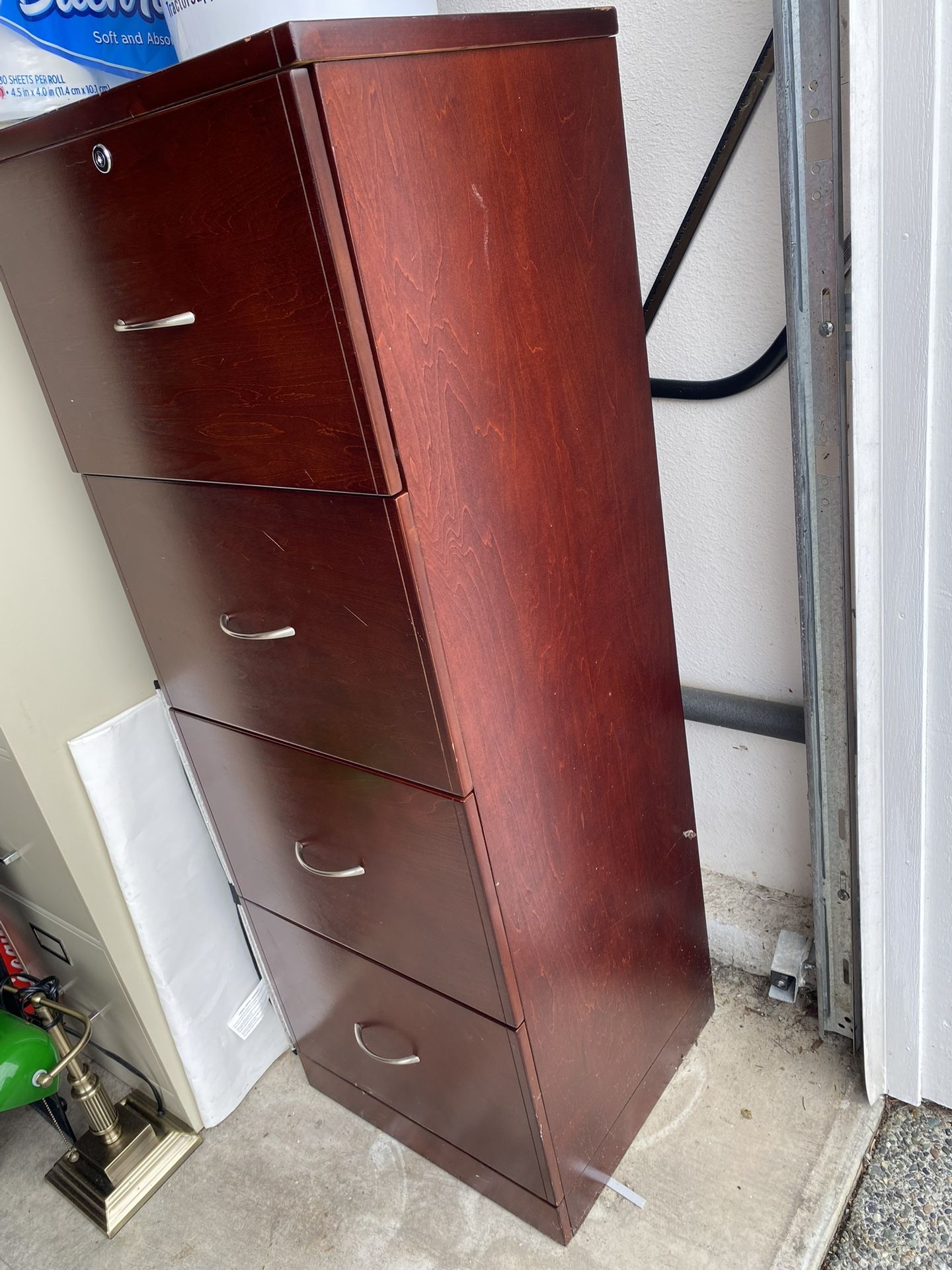 4 Drawer File Cabinet, Cherry Color, Legal Sized