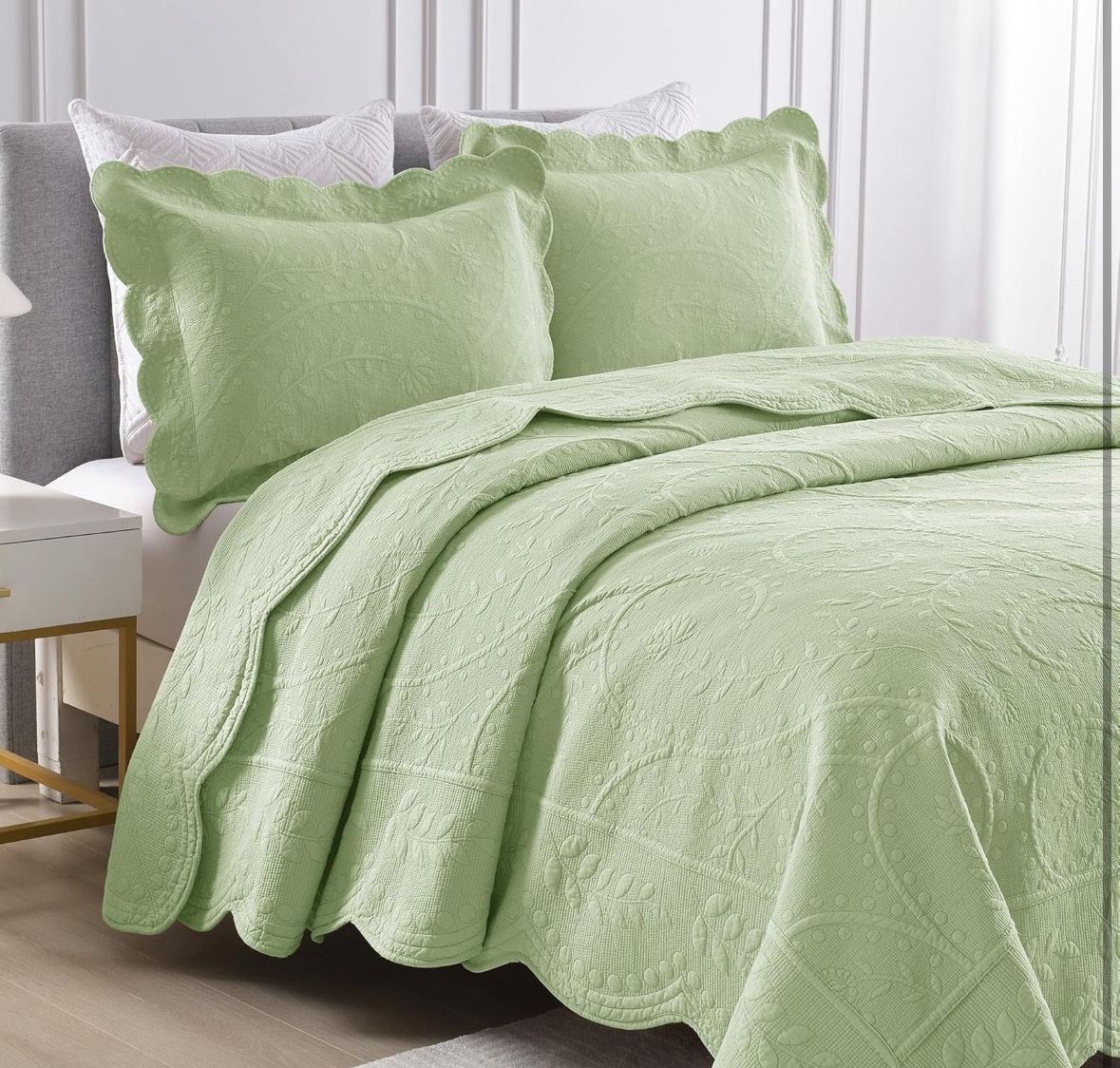 3-Piece 100% Cotton Oversized Bedspread Lightweight Quilt Sage Green Oversized King 
