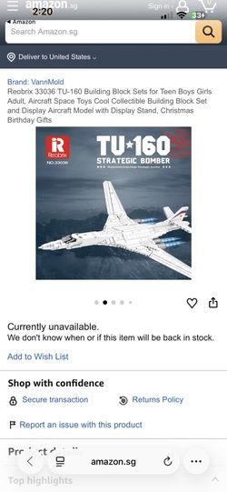 Lego Like Reobrix 33036 TU-160 Building Block Sets for Teen Boys Girls Adult, Aircraft Space Toys Cool Collectible Building Block Set and Display Airc