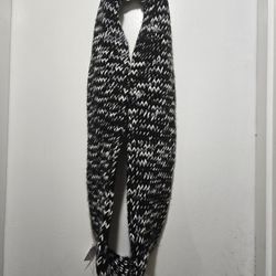 Hand-Knit Black and White Infinity Scarf Thick and Warm
