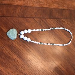 Jade White Beads With Jade Pendant Necklace Size 18 Inches 