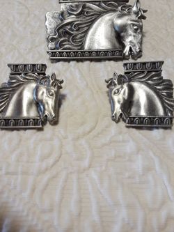 Silver horse pin and pierced earrings