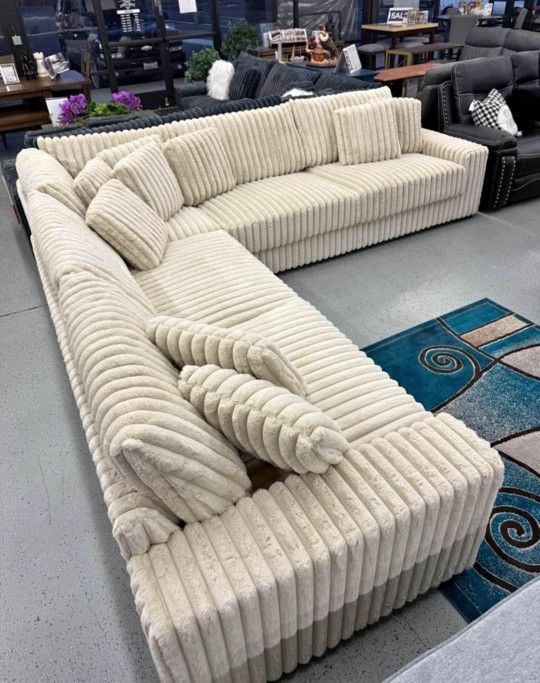 Extra Fluffy Corduroy Sectional Couch Set 🌟 Ivory Color Sectional, Brown Color Sectional, Black Color Sectional, Gray Color Sectional Color Options
