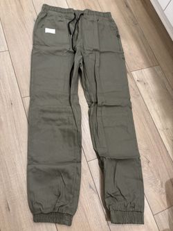Men's Olive Jogger Pants Activewear, Elastic Waist & Cuffs, Tapered Leg