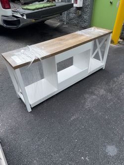 Farmhouse-style TV stand / media console excellent condition .