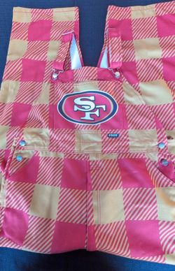 San Francisco 49ers Men’s Scarlet Red & Gold Plaid Bib Overalls FOCO, Size L