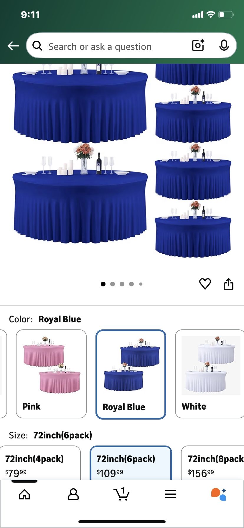 6 round royal blue spandex tablecloth