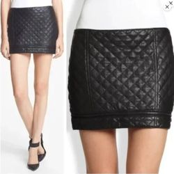 Haute Hippie Black Genuine Leather Moto Quilted Mini Skirt
