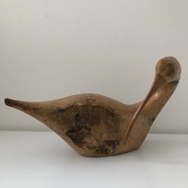 Handcrafted Chinquapin Oak Burl Seabird Sculpture – Signed Vaughn Burlingham (1982)