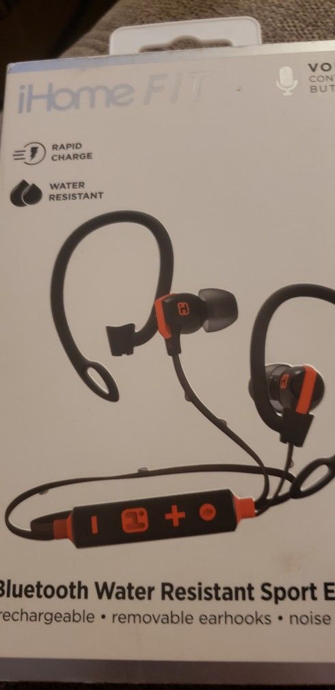 iHome Bluetooth Wireless Water-Resistant Sport Earphones with Mic Remote and Sport Clips Black/Red (iB79BRC)