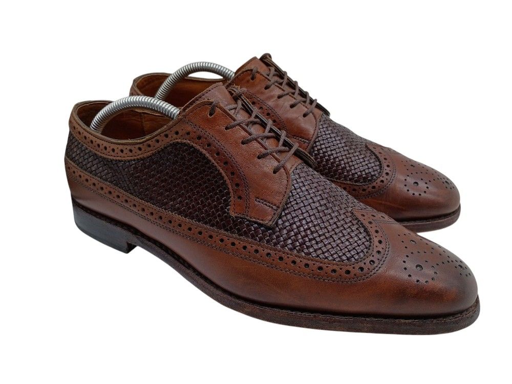 ALLEN EDMONDS 'Leiden' Brown Leather Woven Oxfords Mens Sz 10.5 D Shoes USA $395