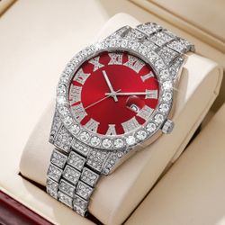Red Dial Luxury Iced Out Watch