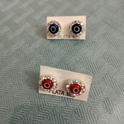 Evil Eye Earrings Red And Blue Sterling Silver.925