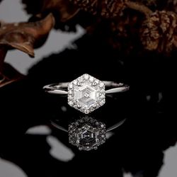 NEW! 1.85CT. Hexagon Halo Cut, Certified Moissanite Diamond Engagement/Promise Ring, Please See Details 🌹