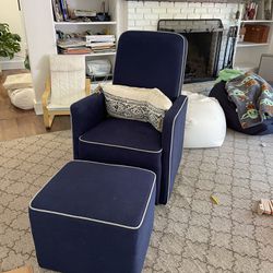 Navy Blue Swivel Rocking Armchair With Ottoman
