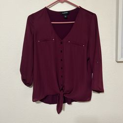 A. Byer Women's Deep Burgundy Button-Down Blouse