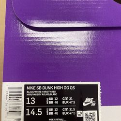 Nike Supreme SB Dunk High OG Black/white Size 13 