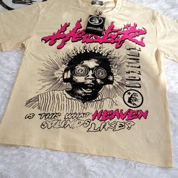 Hellstar Records Graphic Tee Size M Cream/Pink 🔥 Streetwear