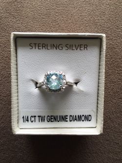 Genuine Blue Topaz Diamond Ring 1/4 Ct