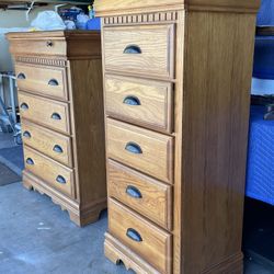 Pair of Oak Highboy Dresser Chests by Bassett