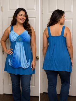 Blue Ombre Rhinestone Embellished Sleeveless Tunic Top – Party