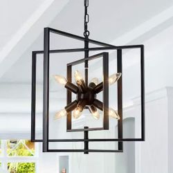 R4) 8-Light 21.7 in. Matte Black Industria Geometric Sputnik Chandelier For Dining Room Bedroom $60