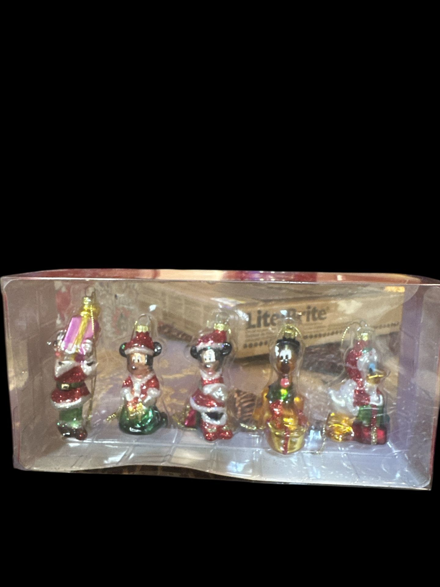 Disney glass ornaments 5 piece set. Mickey Minnie Donald goofy New in box