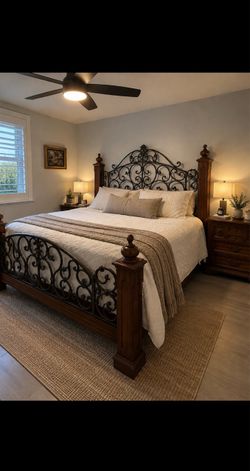 Luxury 5-Piece King Bedroom Set – Real Wood & Wrought Iron