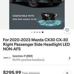 For 2020-2023 Mazda CX30 CX-30
Right Passenger Side Headlight LED
NON-AFS