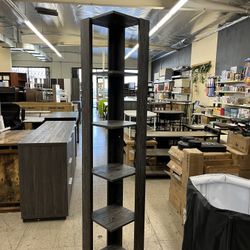 Tier Wooden Corner Bookcase Display Shelf Square Storage Rack - Washed Black