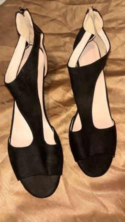 Black Suede Peep-Toe Heels with Cutouts