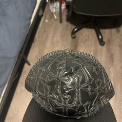 chrome hear baseball cap black leather brand new