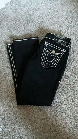 True Religion jeans– Black with White Stitching, worn once brand new condition