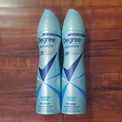 Degree Advanced 72HR Bidy Heat Activated Dry Spray Antiperspirant Deodorant: SHOWER CLEAN; 3.8 oz Each (2  For $10)