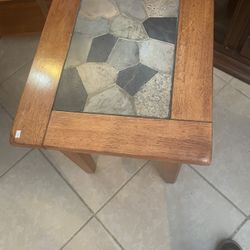 Wooden side table with stone center