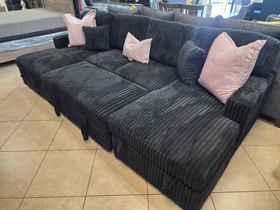 Black Friday sale corduroy sectional pull out sofa U shaped couch