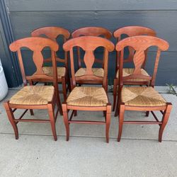 6 Wood Dining Chairs With Wicker Seats 
