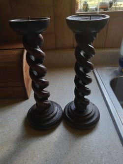 Vintage Wood Candle Holders