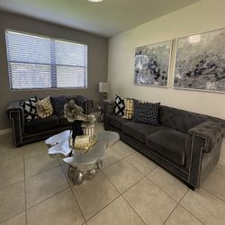 Tufted Grey Sofa And Loveseat Set
