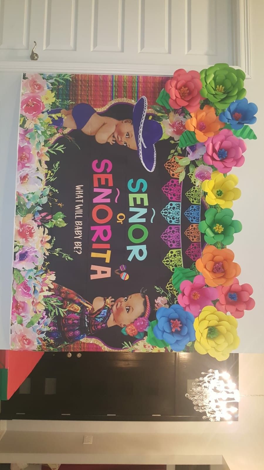 Gender Reveal banner and paper flower Decor