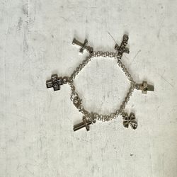 Silver Tone Cross Charm Bracelet 