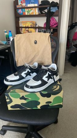 Bape Sta Patent Leather Black/White Size 8 (OG Box & Dust Bag)