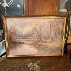 Mid Century Listed Artists Landscape 40 X 28 Oil On Canvas