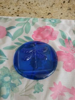 Cobalt Blue Glass Art Piece. 4x4" w/ hole at top to hang