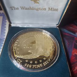 Washington Mint Giant Quarter Pound Sacagawea 24k Gold Plated 4oz .999 Silver