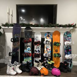 Snowboards, snowboard, boots, snowboard helmets