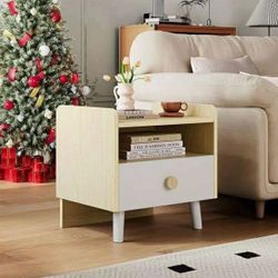 2 Tier Night Stand Kids Bedside Furniture End Table with 1 Drawer and Open Shelf